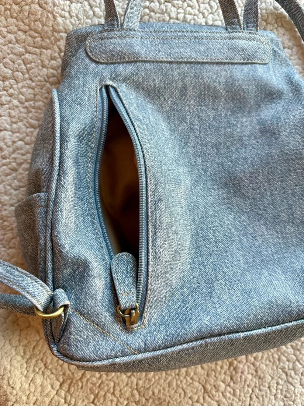 MultiSac Y2K Denim Backpack Purse Light Wash Multi Pocket